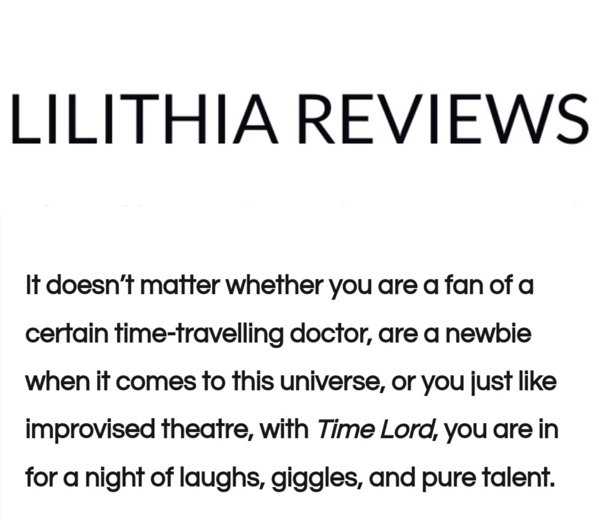 Next review for TIME LORD is in. 

Thank you <a href="/lilithiareviews/">LILITHIA REVIEWS</a>

lilithia.net/innes-lloyd-ti…

#inneslloydcomedy #improvisedtimelord