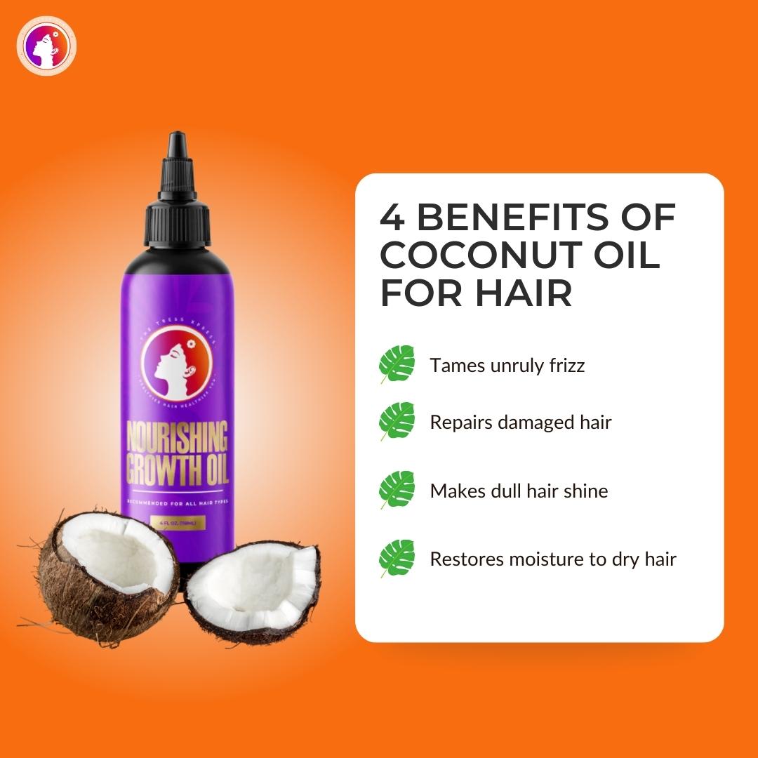 4 Benefits of Coconut Oil for Hair:
1. Tames unruly frizz.
2. Repairs damaged hair.
3. Makes dull hair shine.
4. Restores moisture to dry hair.
Find this miracle haircare ingredient in our Nourishing Growth Oil!
•
#nourishyourhair #haircare #coconutoilhaircare #thetressxpress