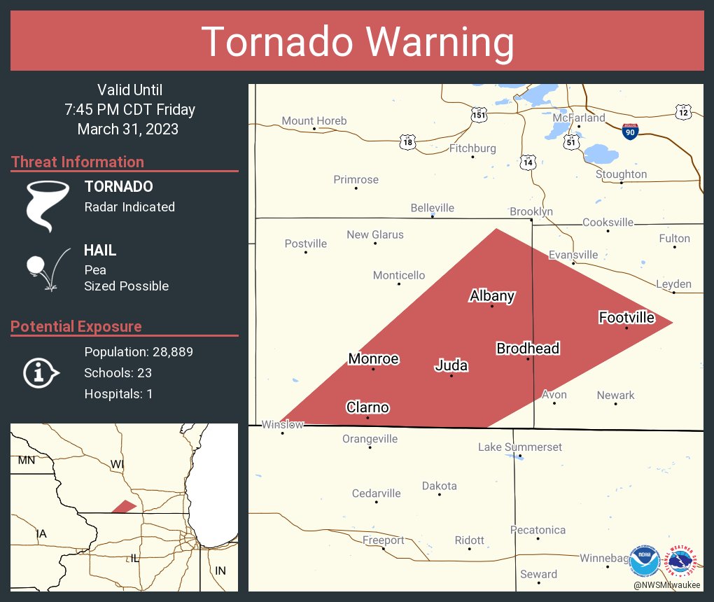 NWS Tornado on Twitter "Tornado Warning including Monroe WI, Brodhead
