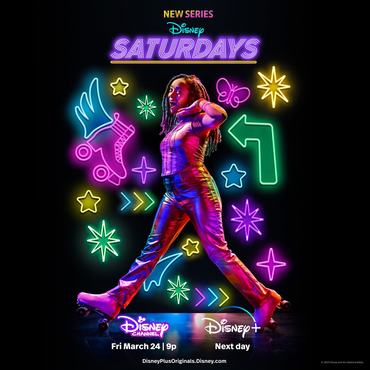 AuthentiK_C's tweet photo. The #authentikcreative team loved the neon light backdrop and working with Roger Erickson to create the artwork for Disney Channel #Saturdays. Tune in to stream each episode!   💯❤️😍👏💖 #Adagency #creative #keyart disnychannel #disneyplus #blackgirlmagic #skating #comingofage https://t.co/Hcd06nBmge