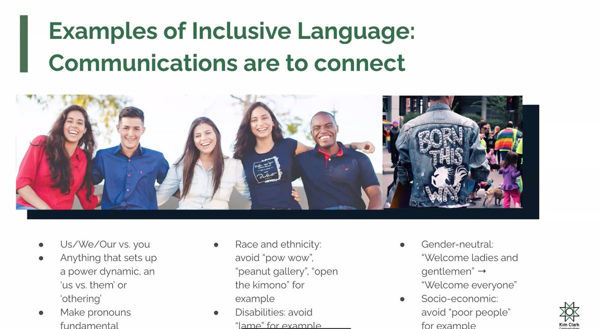 Great tips for inclusive language from Kim Clark from <a href="/IABC/">IABC</a>  DEI session #diversityandinclusion #DEI #communications