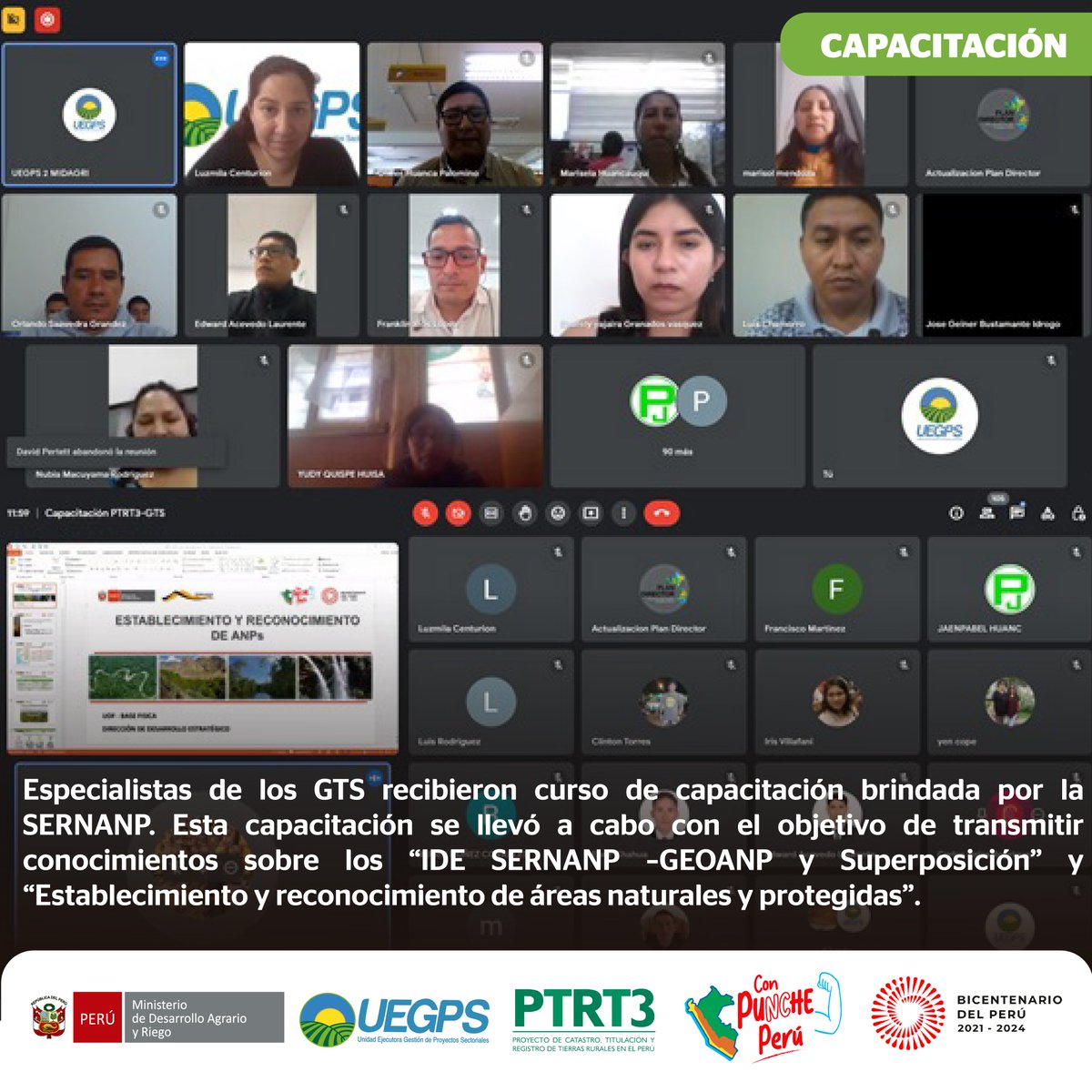 Uegps_Midagri's tweet photo. #UEGPSInforma | 

Con la participación de especialistas del @SERNANP , se llevó a cabo la sexta jornada de capacitación técnico-legal del #PTRT3 a fin de brindar información al personal GTS para los procesos de titulación https://t.co/dxIJC7eawv
