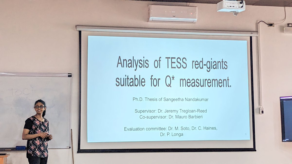 astro_ann's tweet photo. The first woman to receive a doctorate in INCT  🎉 @UAtacama .. Completed her #PhDdefense today successfully and very much happy to call her as Dr. Sangeetha Nandakumar ❤️ 
With her Proud Supervisor @Tregloan_Reed and committee members Dr. Mario Soto and @CP_Haines https://t.co/mjOVz2IsRp