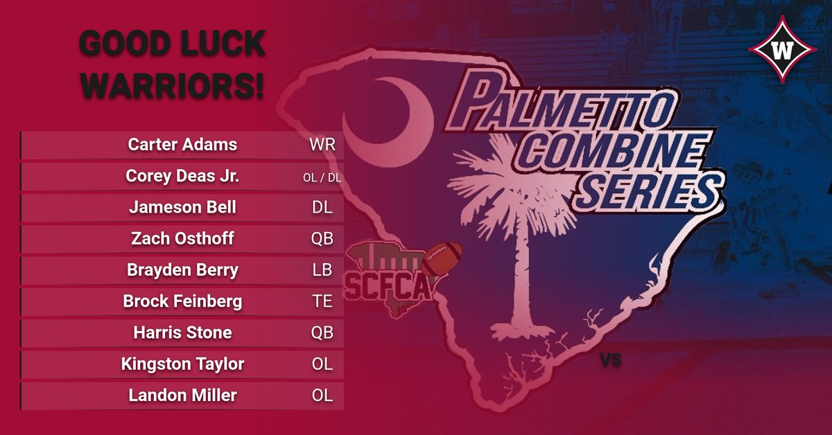 Good luck to the Warriors competing in the SCFCA Combine Series at Woodland High School tomorrow!!

We are so proud of you!! 💪💪💪

#StrongTeamsDontBreak #WeAreWando