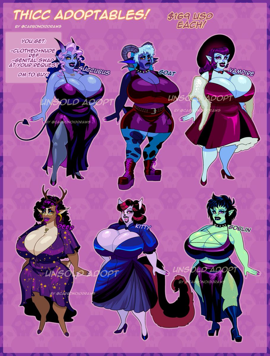 I Just wanted to draw some thicc girls okay?

Latest batch of adoptables, no bids, DM to claim!