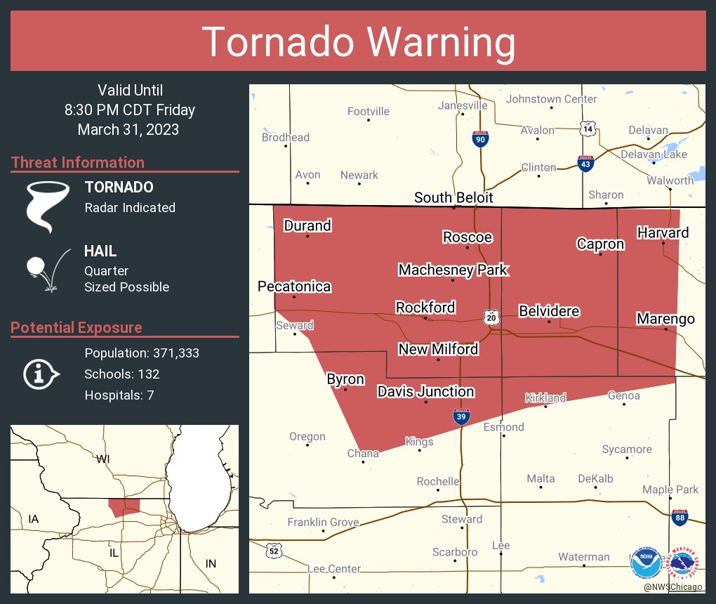 NWS Chicago on Twitter "Tornado Warning including Rockford IL