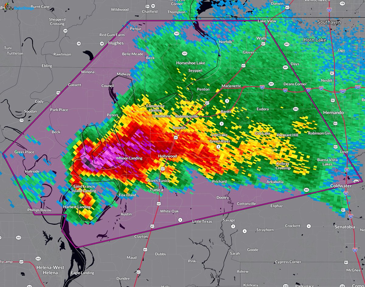 ryanhallyall's tweet photo. ⚠️ PDS Tornado Warning continues for Coldwater MS, Hughes AR and Walls MS until 8:00 PM CDT. Seek Shelter! We're tracking this using @RadarOmega LIVE NOW: https://t.co/wdvo0GDNbr https://t.co/llJiGOvIll