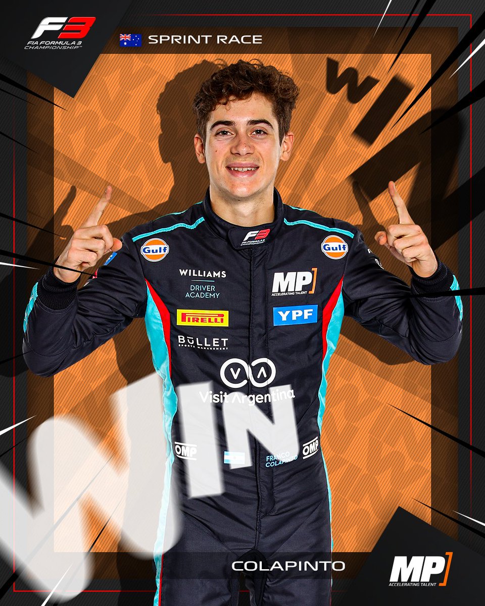 FRANCO COLA-WIN-TO! 🏆

<a href="/FranColapinto/">Franco Colapinto</a> makes up five positions to take his first victory of the season!

He'll be joined by O'Sullivan (P2) and rookie Montoya (P3) on the podium 🍾

#AusGP #F3