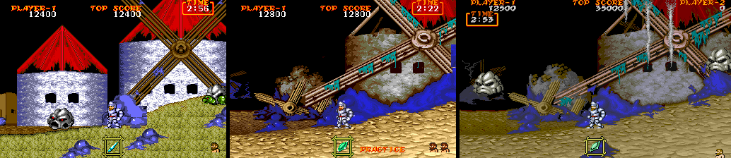 ray_castello's tweet photo. Ghouls'n Ghosts - MEGA DRIVE 

 AMARUS MOD :
As usual, LEFT: original MD game - CENTER: hacked MD game - RIGHT: original ARCADE game https://t.co/vV0zHrOSiu