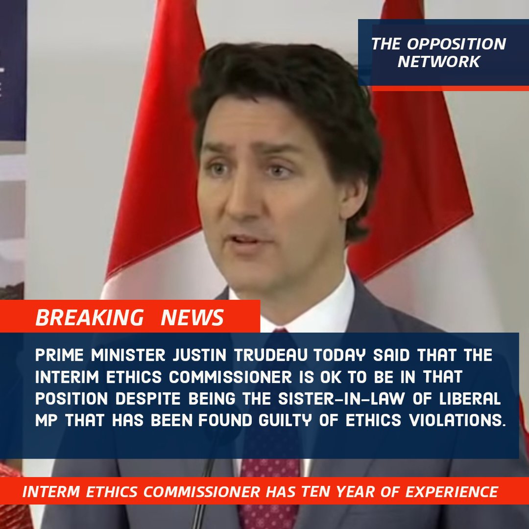 DanKnightMMA's tweet photo. #BREAKING Prime Minister Justin Trudeau today said that the interim ethics commissioner is OK to be in that position because she has ten years of experience despite being the sister-in-law of liberal mp that has been found guilty of ethics violations.

#cdnpolitics https://t.co/AOK8BlCs3x