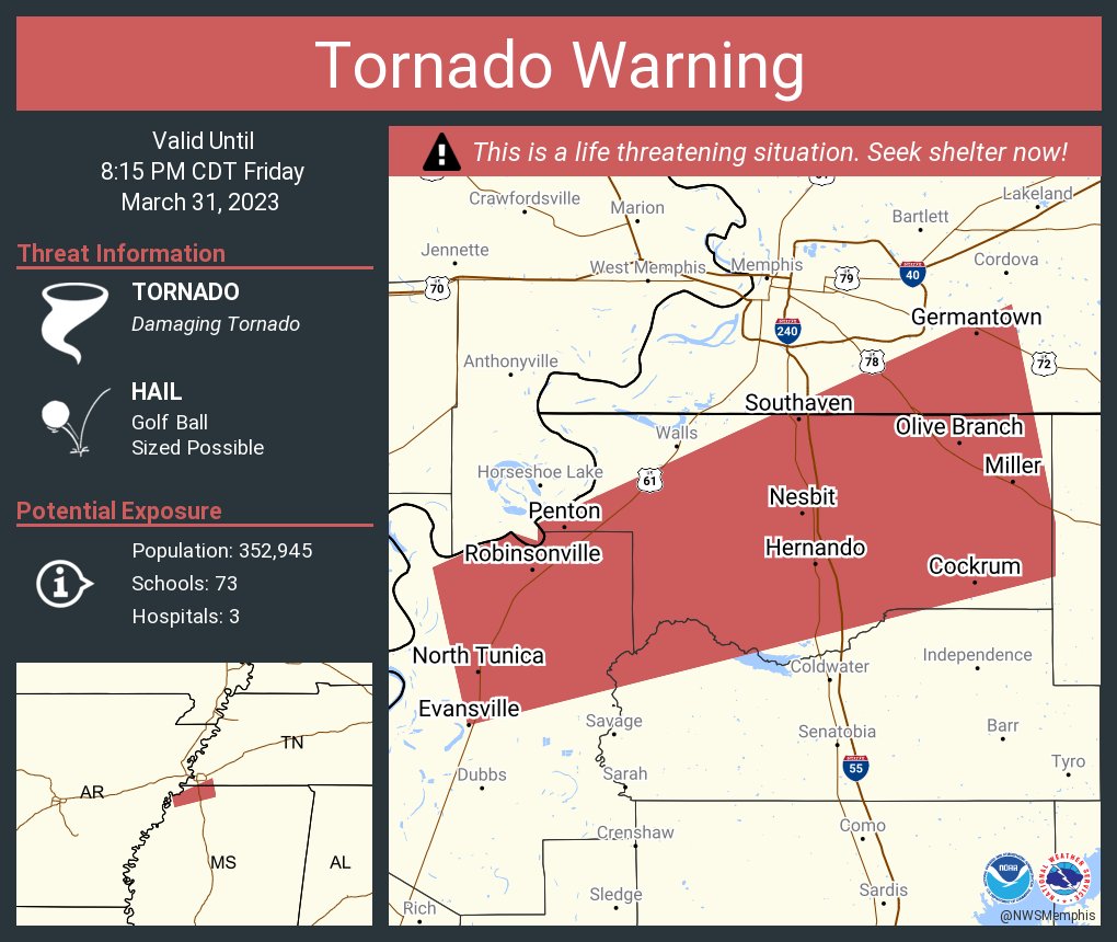 NWStornado's tweet photo. Tornado Warning including Southaven MS, Germantown TN and  Olive Branch MS until 8:15 PM CDT https://t.co/zCIH4Z4gTz