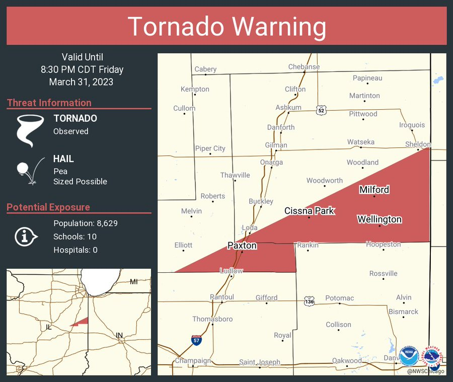 LimWeather's tweet photo. #PDS #TornadoWarning in N #ChampaignCounty, N #VermillionCounty, Normal T #tornado warning for S #FordCounty, S #IroquoisCounty, #Illinois
#USwx #wxtwitter #SPC #ILWx #TornadoAlley #Severewx #ModerateRisk #Tornadooutbreak https://t.co/6mI0M1tdL3
