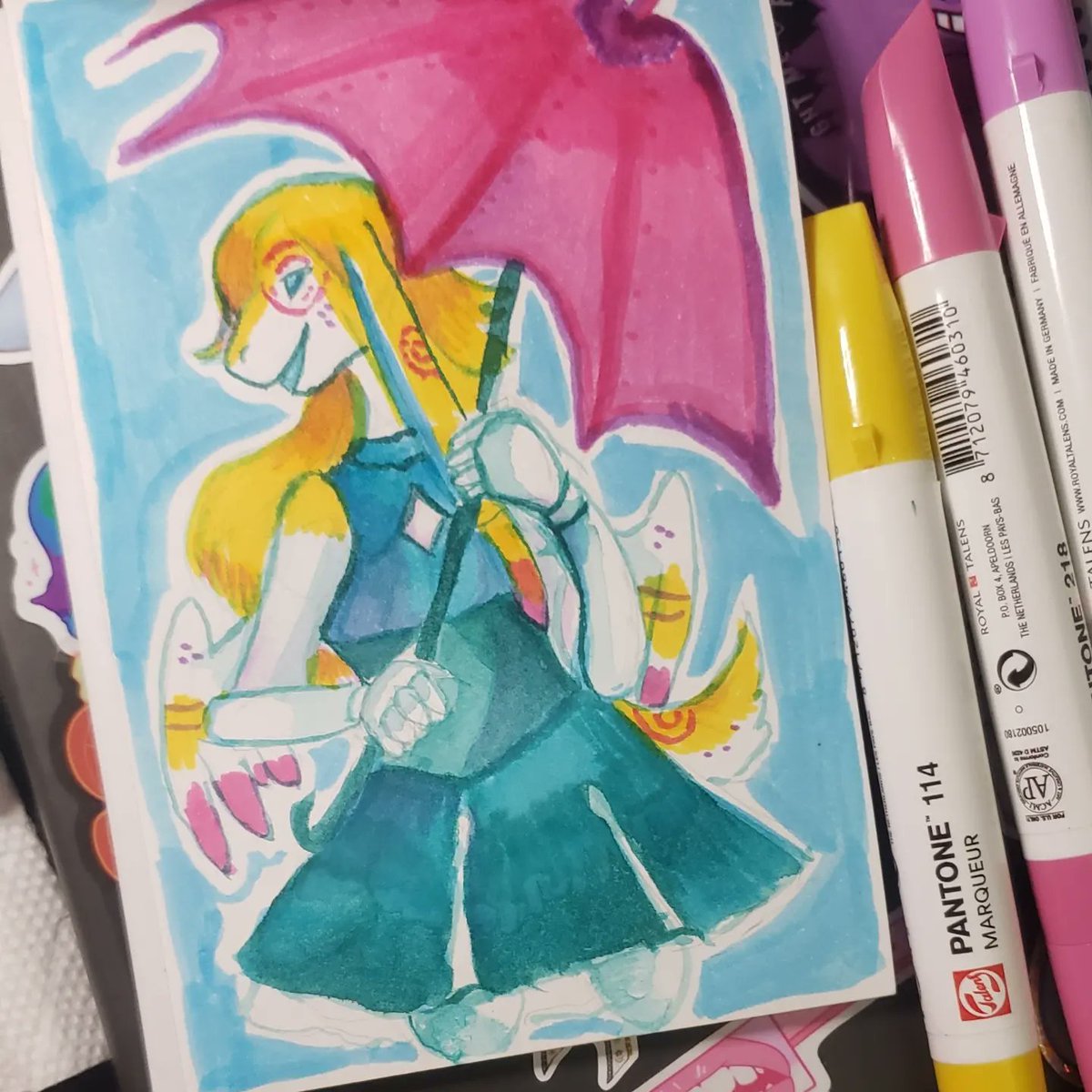karithemuffin's tweet image. I&apos;m on a brightly colored rabbit kick!

#furryart #fantasy #sketchbox #markers #pantone