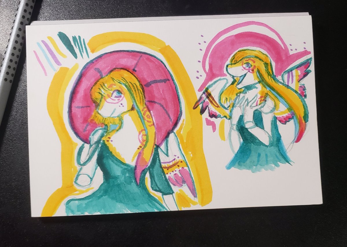 karithemuffin's tweet image. I&apos;m on a brightly colored rabbit kick!

#furryart #fantasy #sketchbox #markers #pantone