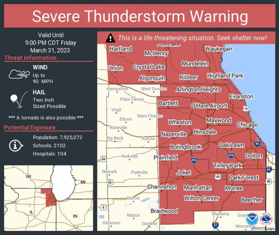 IntelPointAlert's tweet photo. BREAKING: Thunderstorm capable of producing 90+ MPH winds moving towards Chicago, Illinois; all residents urged to seek immediate shelter https://t.co/4ZQpjpi4HQ