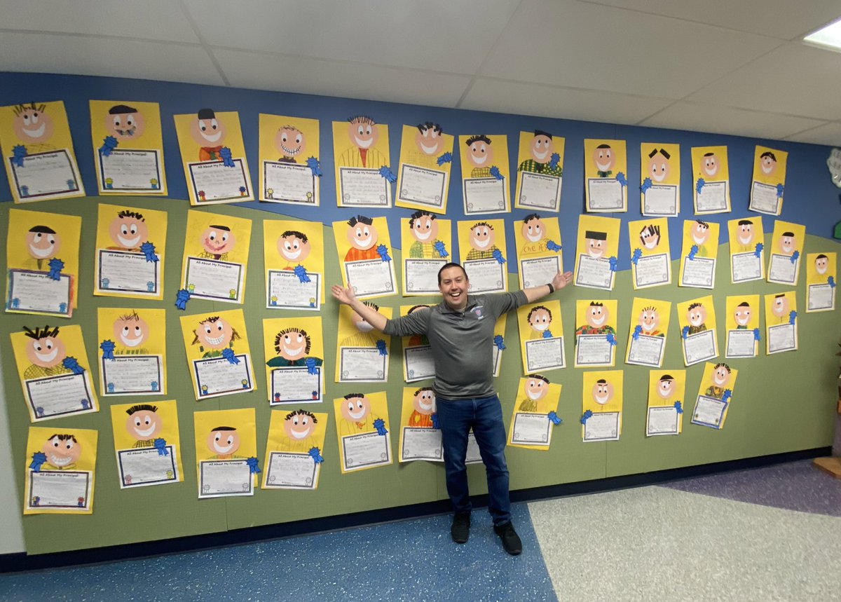 WeRScarborough's tweet photo. It’s Mr Burrow and a wall of Mr. Burrows. Scarborough 2nd graders did a great job making such lifelike pictures of our principal and writing what they like most about him. Great job everyone!! @olatheschools #secondgradersrock #creativeminds https://t.co/8nEAPng5bf