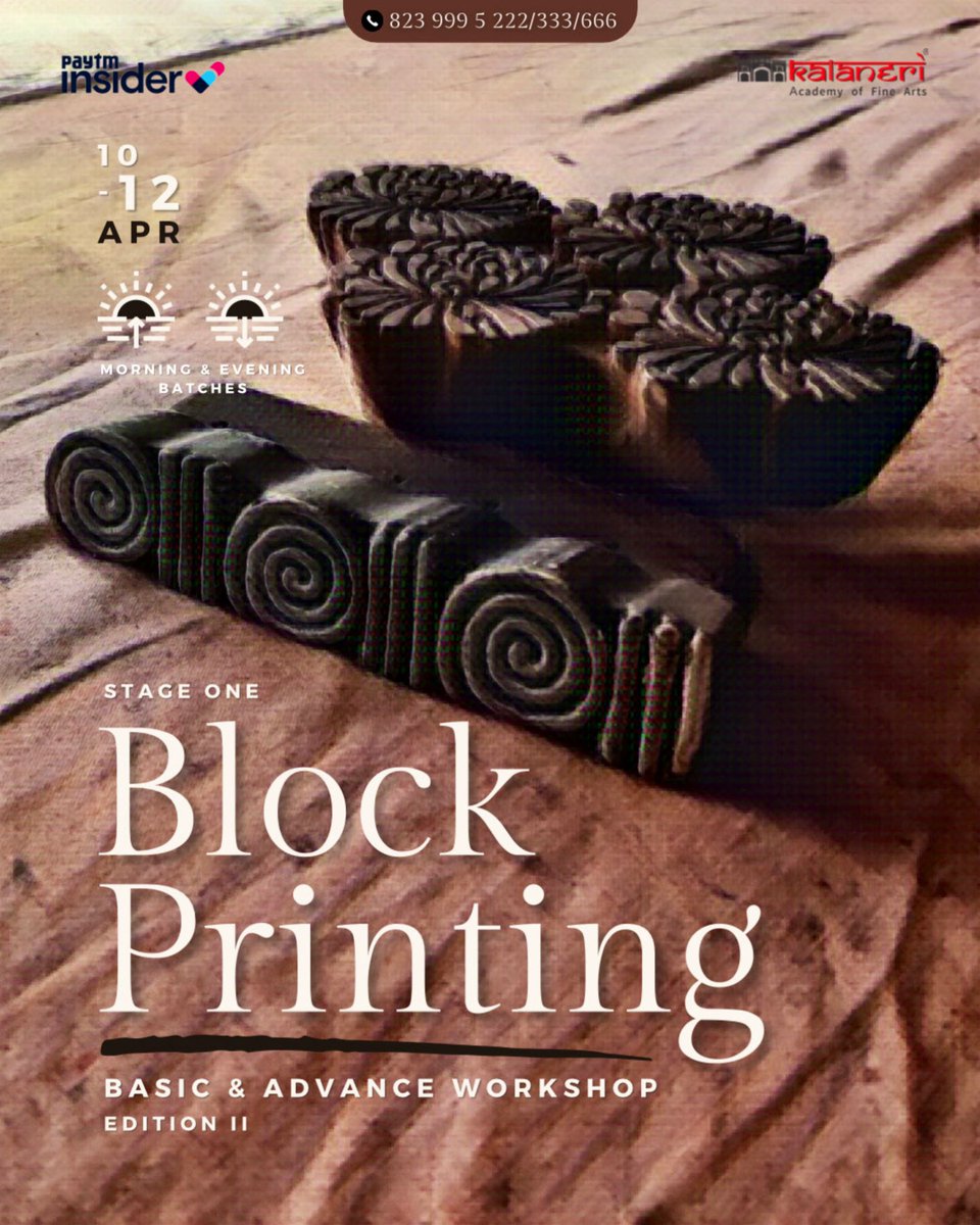 kalaneriacademy's tweet photo. In #Jaipur &amp; love #BlockPrinting ? Enrol TODAY to learn ‘The Art of Block Printing’ from scratch! From handling the fabric, and preparing the dye to using the blocks like a pro!

Edition I Reviews - https://t.co/nmvEhk1PTD

Register Here - https://t.co/l4HWup1G2b

#ArtWorkshop https://t.co/Gc5YAKox9I