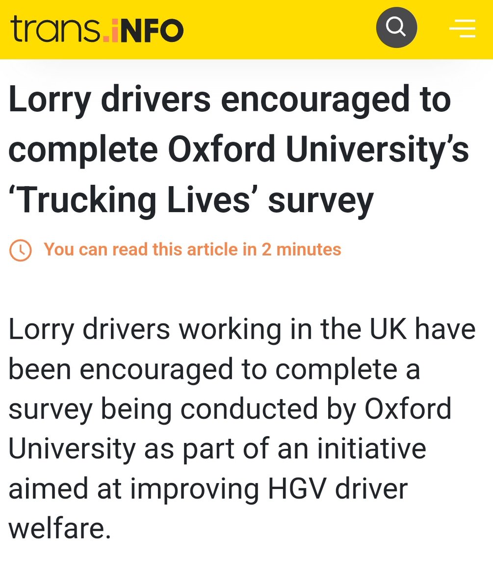 TruckingLives's tweet image. Thanks @TransInfoENG1! 

Find our more about our #HGVDriver survey on our website here: truckinglives.co.uk/survey OR go straight to the survey here: unioxfedu.qualtrics.com/jfe/form/SV_2r…

Pls share widely! (Also with former HGV drivers)

#HGV #HGVdriving #UKTruckers