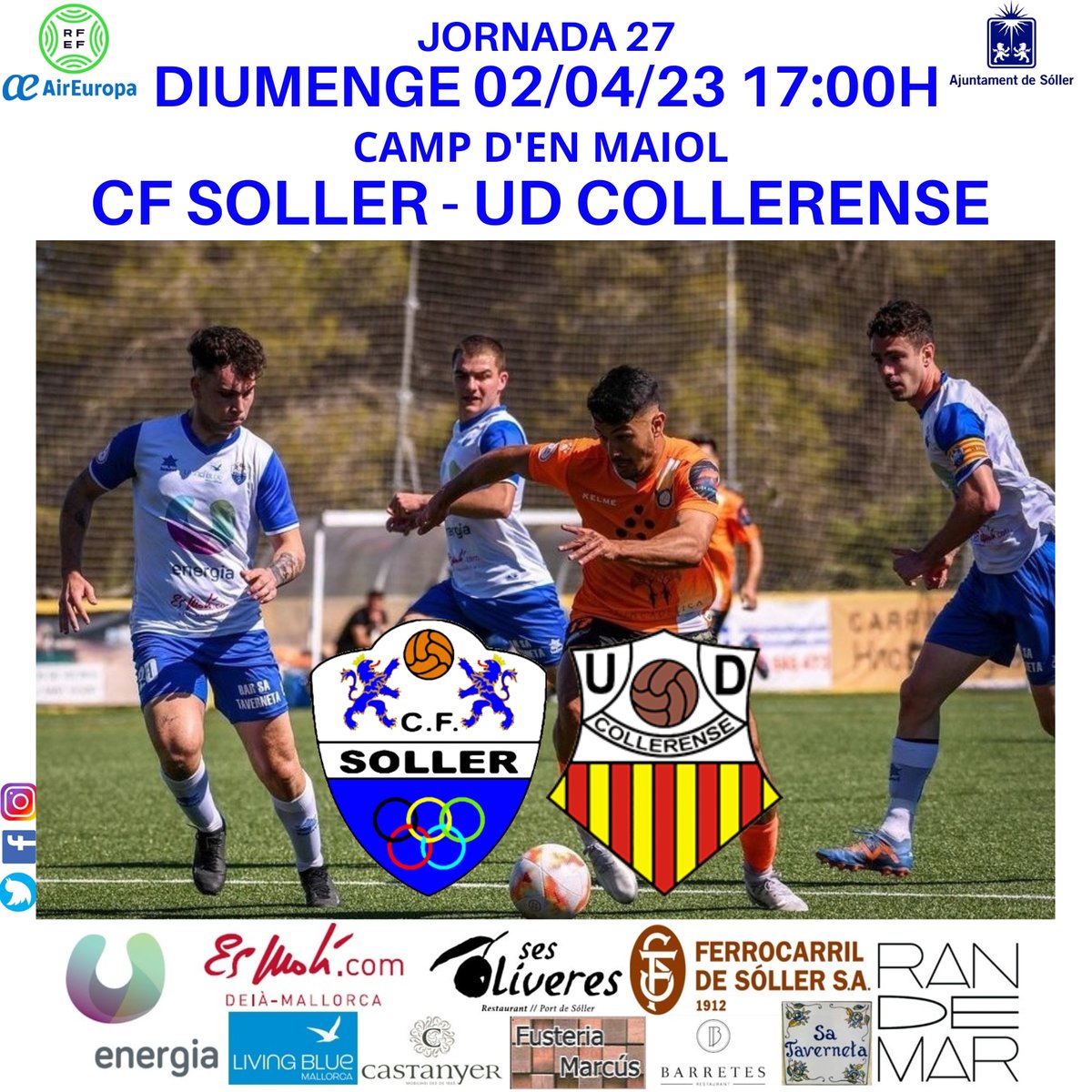 ❗DEMÀ JUGAM❗ 🗒️ Jornada 27 🗓 Diumenge 2 d'Abril 🕘 17:00h 🆚 @udcolleoficial 🏟 #campmaiolarebentar ⚪🔵 UN POBLE, UN EQUIP