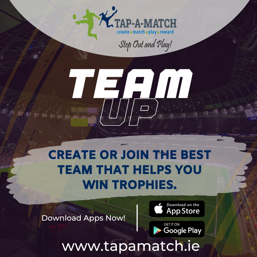 tap_a_match's tweet photo. TEAM UP

Create or join the best team that helps you win trophies.

Download Apps Now!
iOS - https://t.co/MViWL4a1II
Android - https://t.co/hC3WQ7aXvK
Learn More - https://t.co/QeKLKXamZG

#irish #dublinireland #dublin #ireland #sports #soccer #teamup #sportsponsorship #tapamatch https://t.co/hBSc91v3TM
