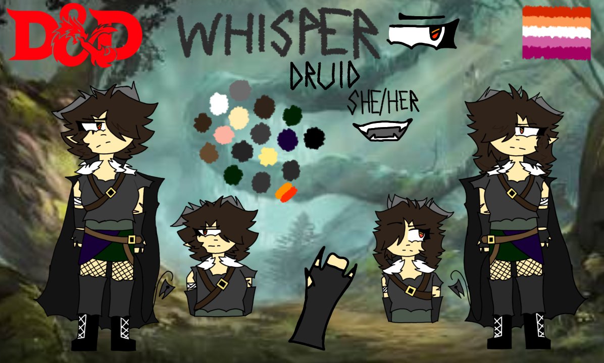 dough1000's tweet photo. To my Geeks, and #DND fam, I give you my Oc named WHISPER! A Tiefling Druid with wonky magic but has good fighting skills. Two words about her is Angry Lesbian and I made her mainly for the #DnDMovie I DARE you to guess who she likes https://t.co/XB3GyZH8mL