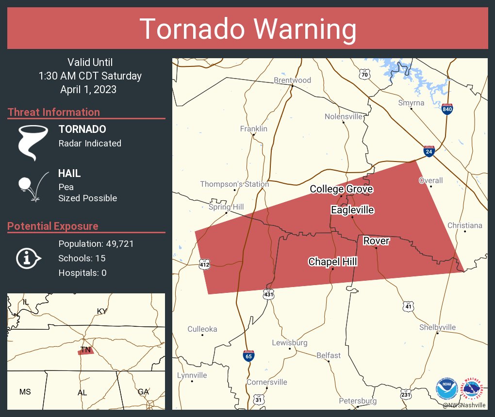 NWS Tornado on Twitter: "Tornado Warning including Chapel Hill TN