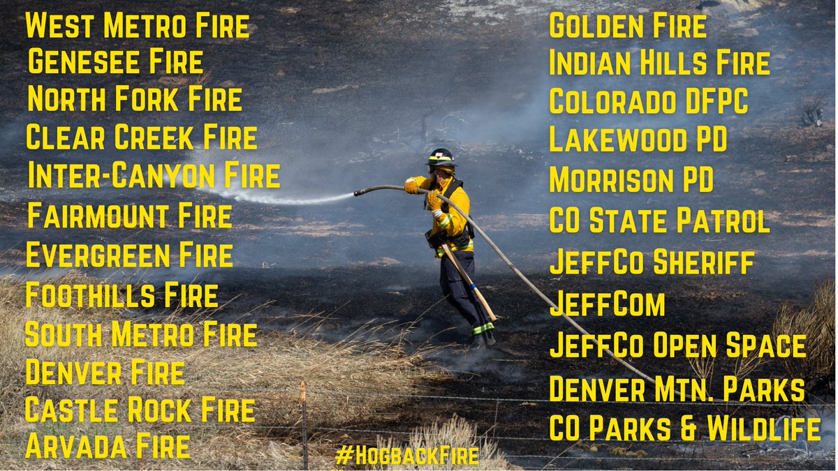WestMetroFire's tweet photo. A quick response &amp; aggressive firefighting on the #hogbackfire kept the fire to approx. 40 acres &amp; lifted pre-evacuation notices. West Metro had help from 22 fire, law enforcement, and other agencies. Thank you. https://t.co/Pd0r29fP3y