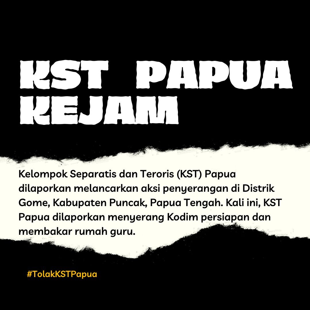 pancasilan1's tweet photo. KST Papua melakukan aksi teror di tengah ibadah bulan Puasa yang sedang dijalankan umat Muslim di Papua. Hal ini sangat mengganggu dan meresahkan masyarakat.
#PapuaAman #PapuaKondusif #PapuaNKRI #TolakKSTPapua #KSTPapuaKejam #BiadabKSTPapua https://t.co/P4uZZtu5at