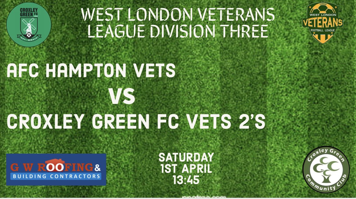 🟢⚫️MATCHDAY🟢⚫️
Vets 2’s travel to Hampton for a game they must win if they’re to stay in the mix for promotion.
🆚AFC Hampton Vets
🏆WLVL Division Three
⏰13:45 KO
🏟️Meadhurst Club TW16 7LN.
🍕🍺@CroxleyComClub