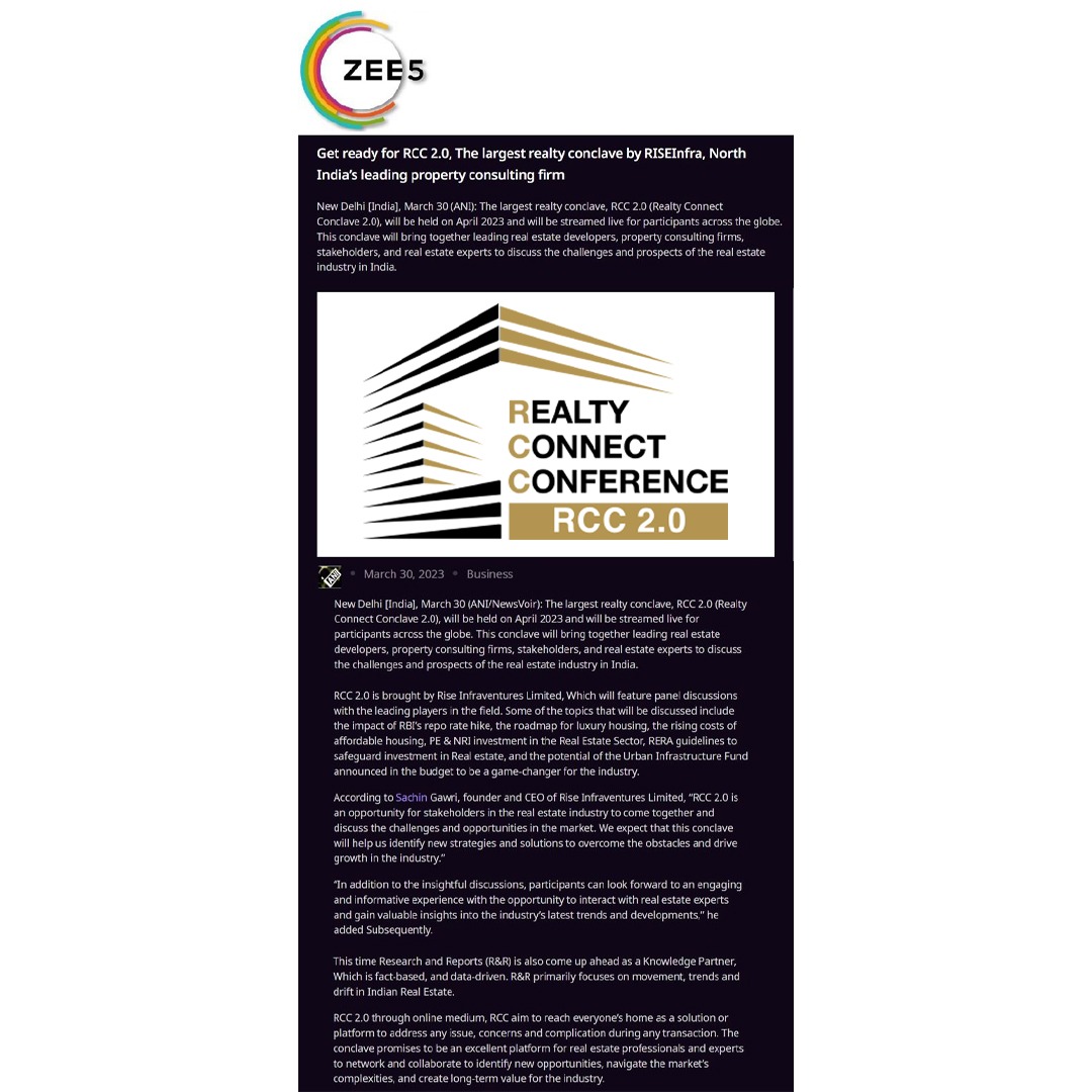rise_infra's tweet photo. COVERAGE UPDATE !
Get Ready for RCC 2.0, The Largest Coverage by RISE INFRA, North India's Leading Property Consulting Firm.

Visit:- https://t.co/UhizUeTPVE

#riseinfraventures #businessstandard #ZEE5 #aninews #devdicourse #coverage #trends #research #market #analysis #strategy https://t.co/mYgVcZHDv3