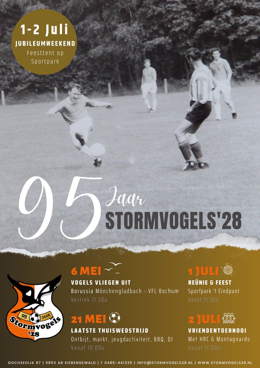 Stormvogels28's tweet photo. 🟠⚽️ Vandaag precies 95 jaar geleden werd Stormvogels’28 opgericht—we trappen ons Jubileumjaar af! 🎊🎈 https://t.co/q1HN3PnllZ