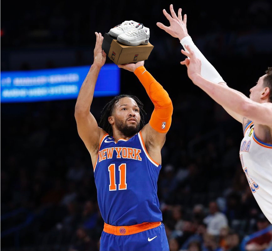 TKBS1946's tweet photo. Career night for our floor general. @jalenbrunson1 was down right dirty from the start, but I know he’ll keep these #WhiteFilas clean. #Knicks #NewYorkForever #NBA https://t.co/lGUuqO7W0R