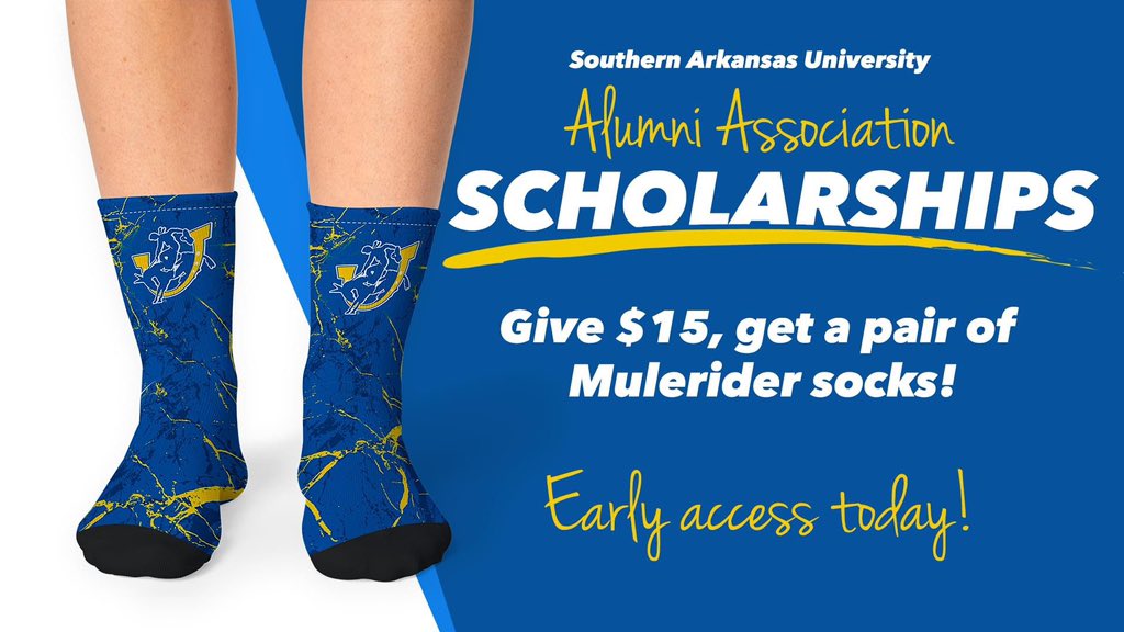 Joshrkee's tweet photo. In celebration of SAU Founder’s Day tomorrow, we will send you a pair of Mulerider socks for every $15 gift you make to Alumni Scholarships! 

Make your gift today - https://t.co/fx4kyB5FmO. https://t.co/8tav0JQQ5d