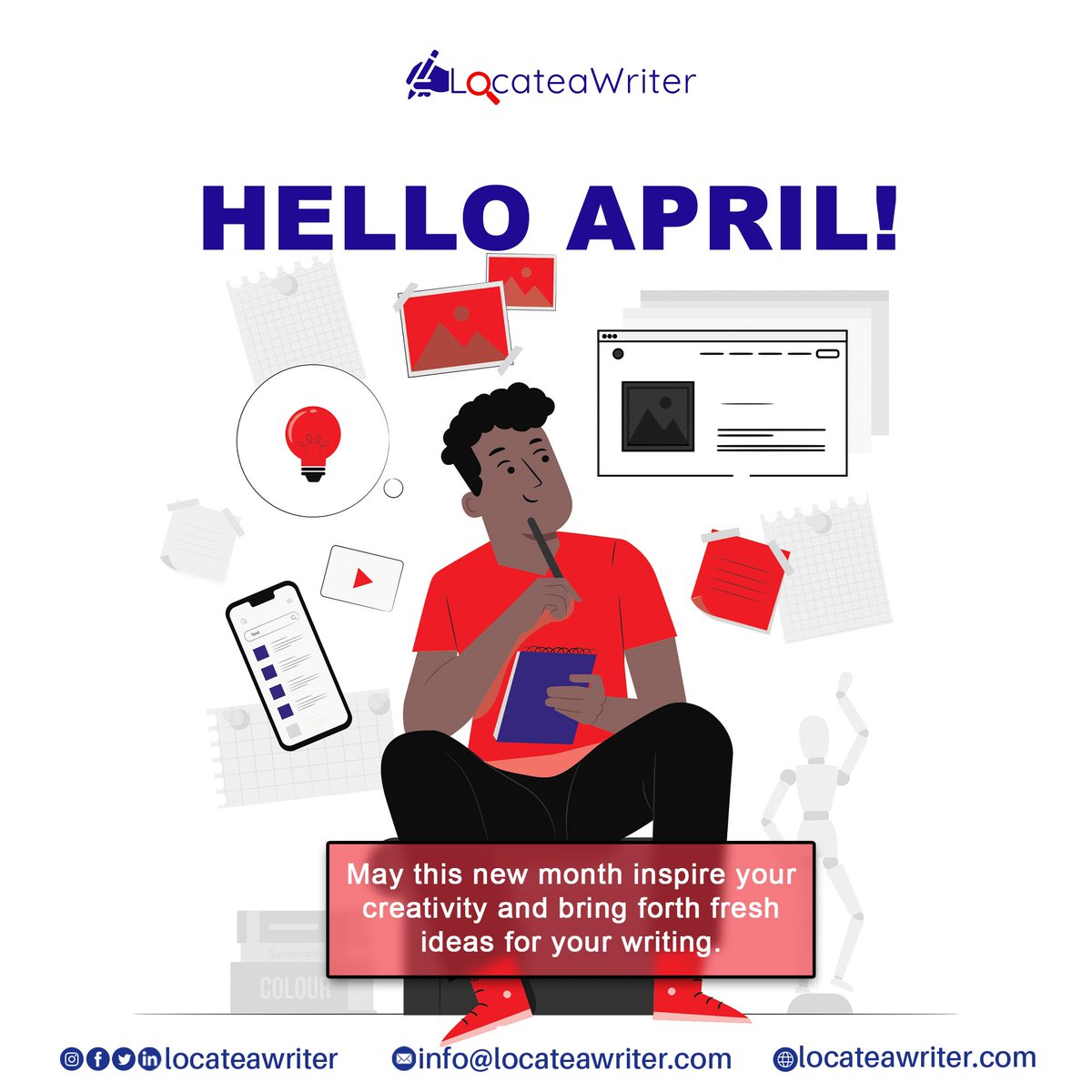 locateawriter's tweet photo. This April, allow your imagination to blossom and spill onto the page. All the best for a successful and busy April, writers!
#locateawriter #contentwriting #digitalmarketing #seo #resume #april #newmonth #april2023 #content #writers #contentwriter #blog https://t.co/2kcXsz9LdP