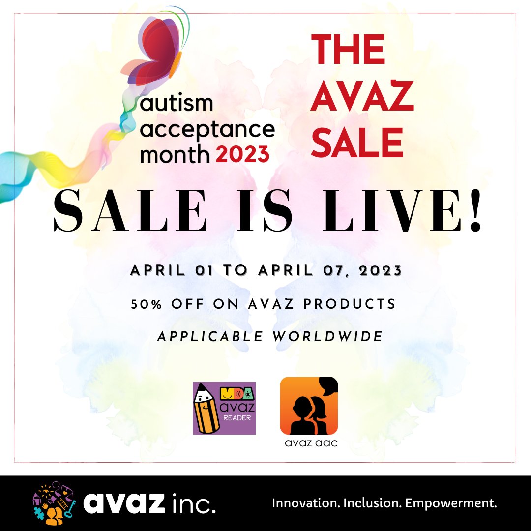 avazapp's tweet image. The Avaz Sale is LIVE!🎉

In honor of Autism Acceptance Month, we are offering 50% OFF on Avaz products.

For more details and to make purchases, click avazapp.com/blog/the-avaz-…

#avazaac #avazapp #AutismAcceptanceMonth #Autism #sale