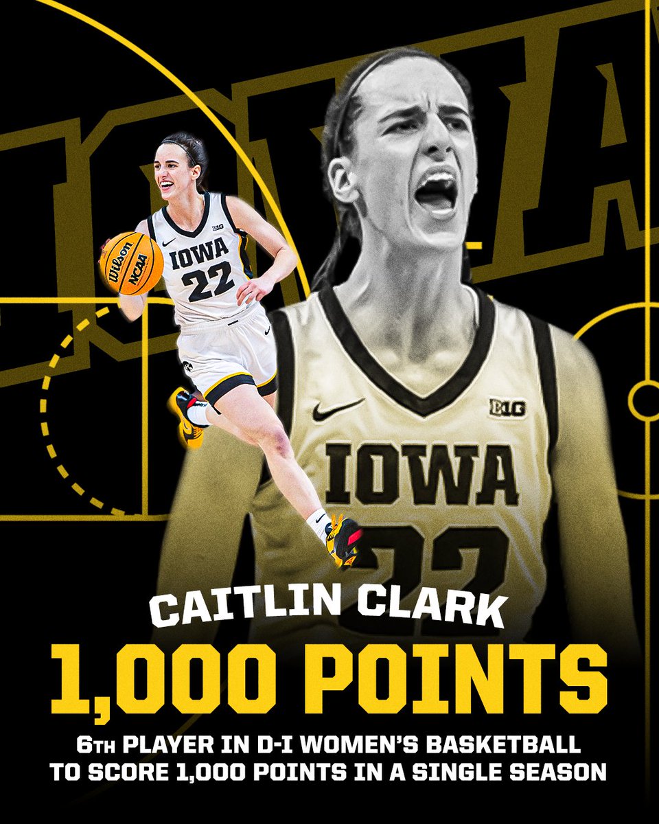 1️⃣0️⃣0️⃣0️⃣ points and counting!

Caitlin Clark is a certified bucket-getter 🪣