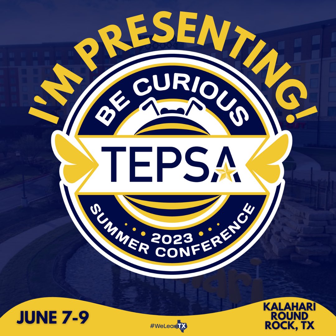 ·        
I’m presenting at 2023 TEPSA Summer Conference! Join me! Register today:
bit.ly/tepsasc23
 #WeLeadTX <a href="/TEPSAtalk/">TEPSA</a>  
<a href="/NorthHopkinsISD/">North Hopkins ISD</a>