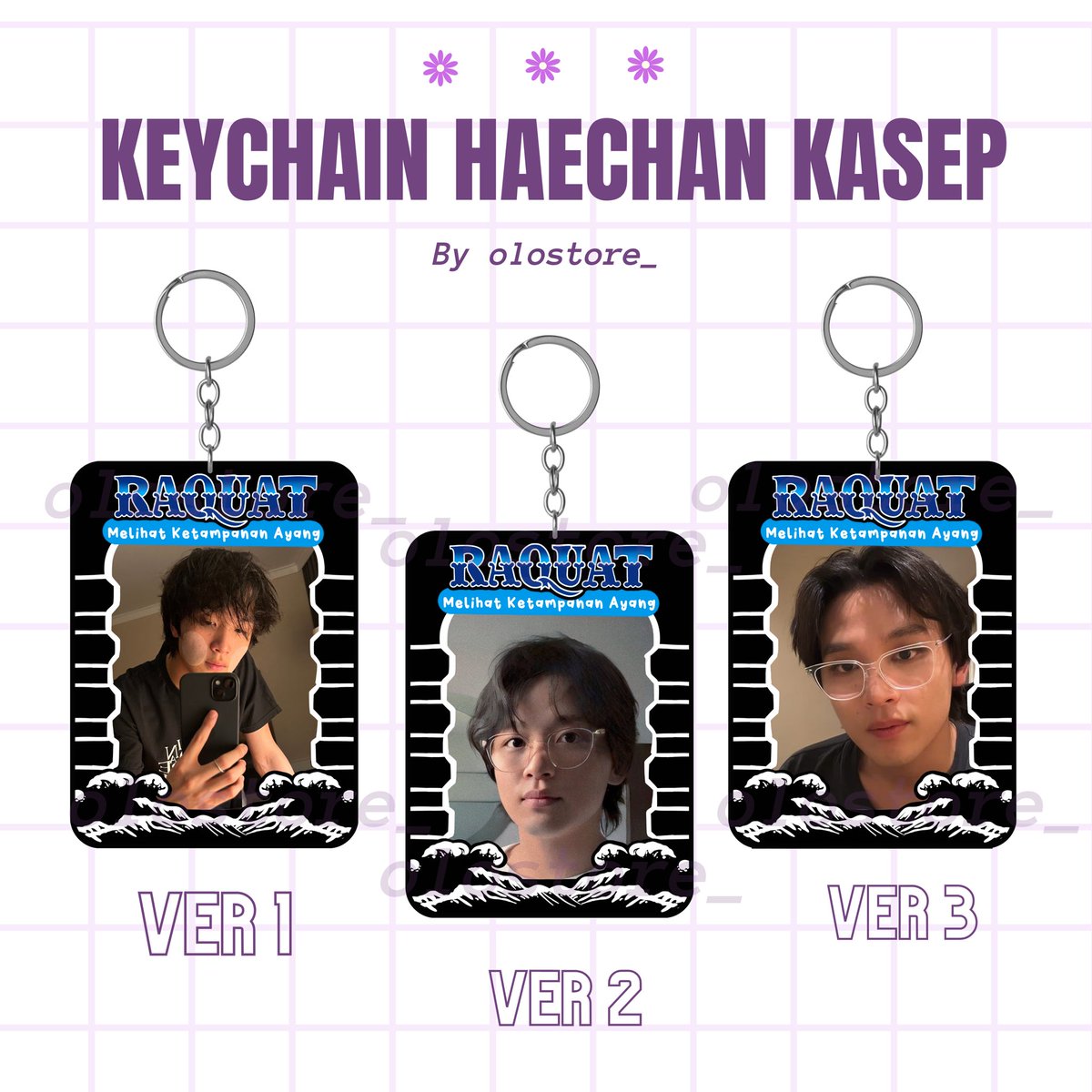 🌻OPEN PRE ORDER KEYCHAIN HAECHAN KASEP🌻

💰25k
✅ PO 5-7 hari (bisa lebih cepat)
✅ Ukuran 6 x 3.7 cm
✅ Bahan akrilik 3 mm
✅ Print UV double side 
✅ Free tambahan ballchain rantai
📌 Order via shopee shope.ee/3VDmC0fw9o