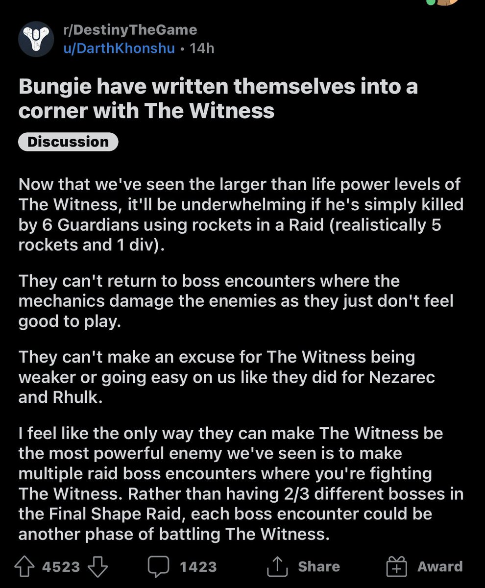 destinytrack's tweet photo. The Witness is 100% getting killed with Div &amp; 5 rockets. 💀

https://t.co/7CaZl3j9db https://t.co/HuYBnn35bs