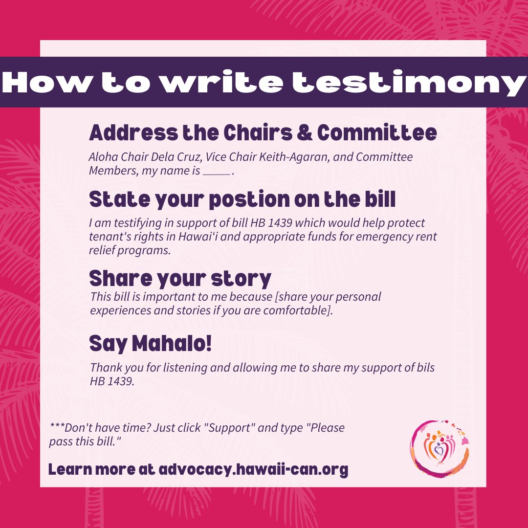 We need your voice! HB 1439 has a hearing this Tuesday and we need your testimony by Monday at 10:30 AM. We can do this!

Need talking points? Click here: hihac.org/priority.
To learn how to submit testimony, visit advocacy.hawaii-can.org.