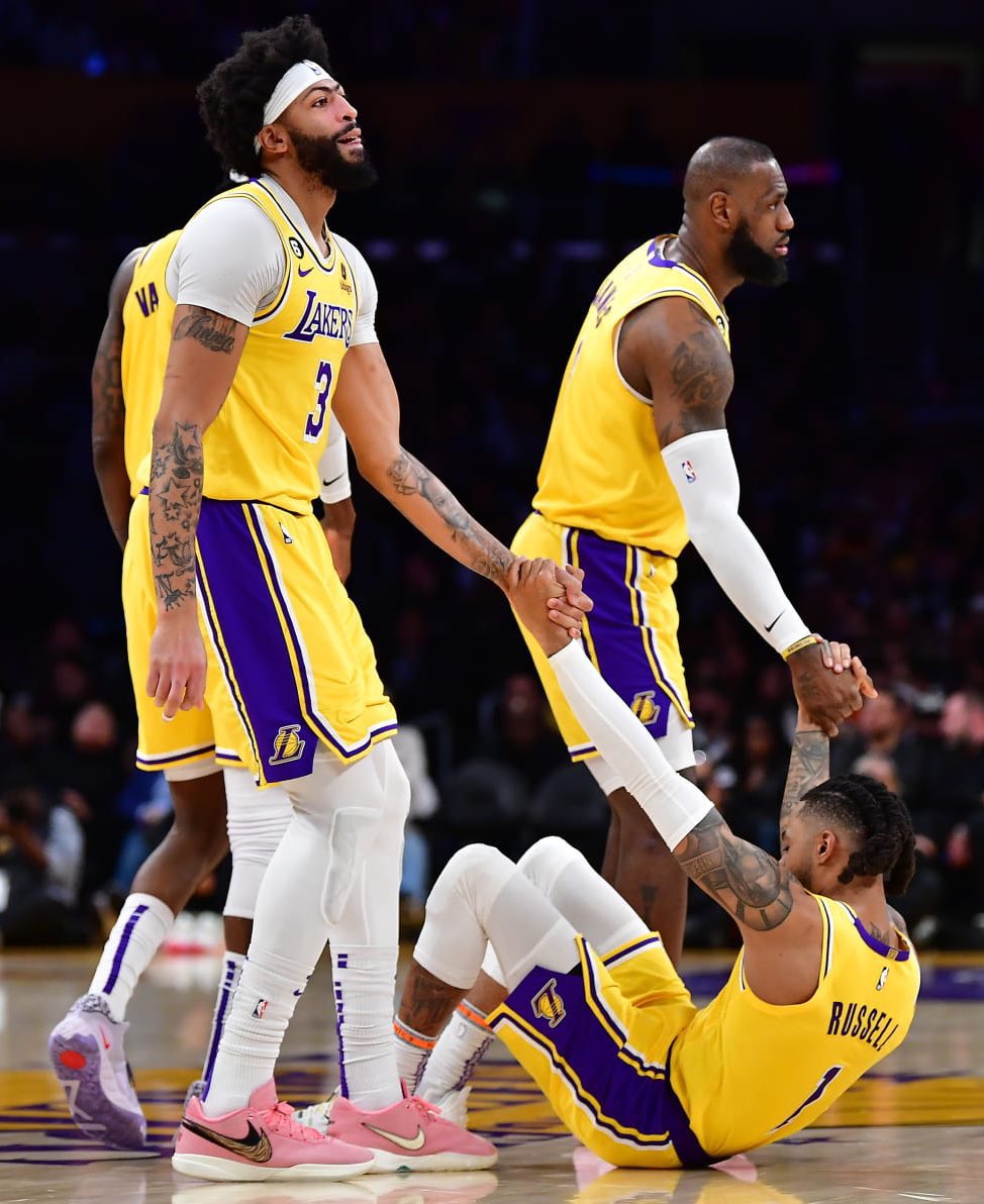 Anthony Davis, LeBron James, and D’Angelo Russell ALL had double double tonight for the #LakeShow