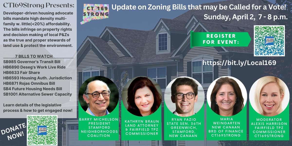 Ct169S's tweet photo. Join @CT169Strong this Sunday for a virtual forum on the zoning &amp; housing bills. Register here: https://t.co/FdvSyxiU8a #localzoning https://t.co/tpeNrssC32