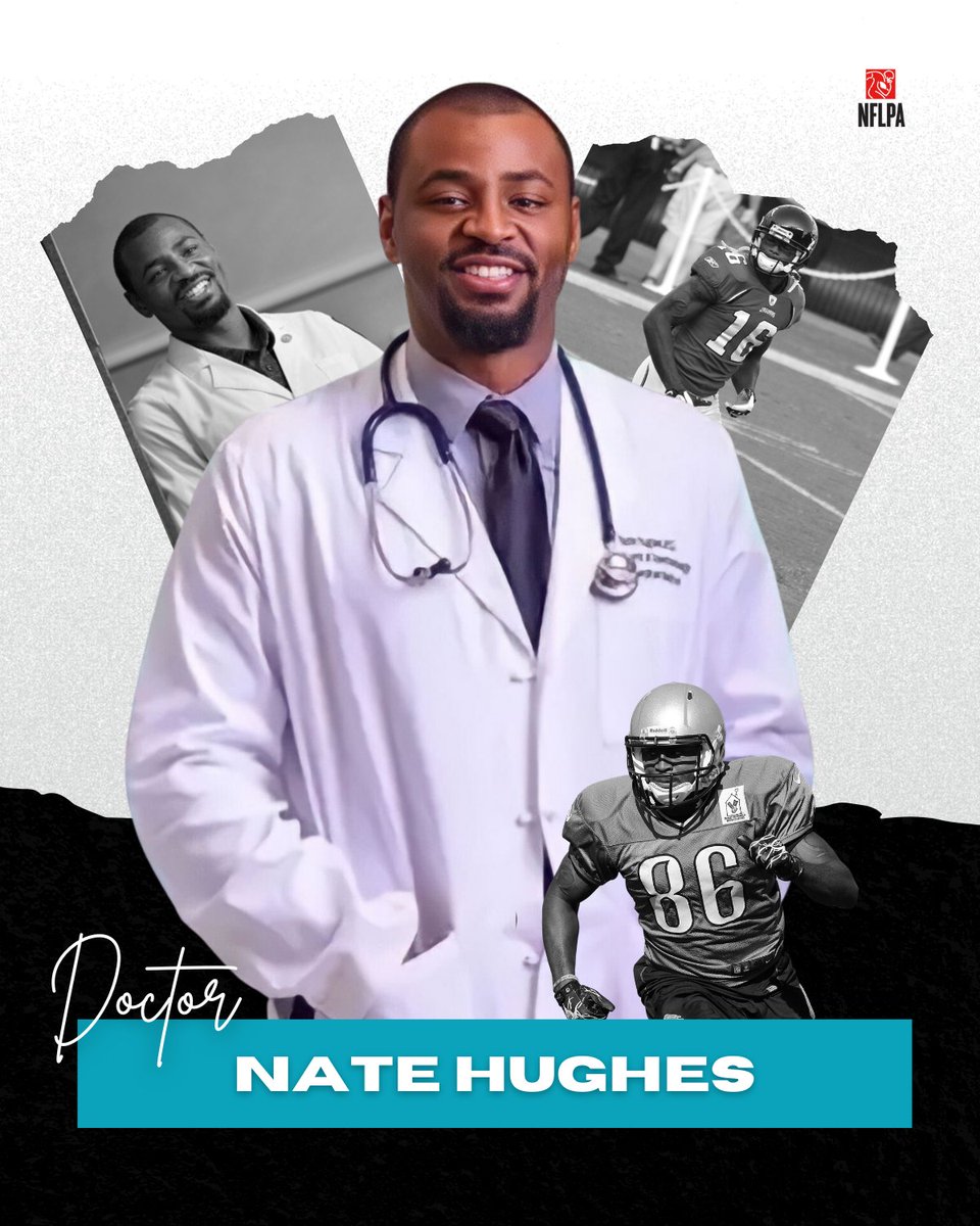 NFLPAFmrPlayers's tweet photo. The journey into medicine for Dr. Hughes began as a football &amp; track star at Alcorn State University while also earning his degree in nursing. After the NFL, he then pursued his MD, was honored with the title of Chief Resident &amp; will soon be a Cardiothoracic Anesthesiologist. https://t.co/GEd2GGTtQO