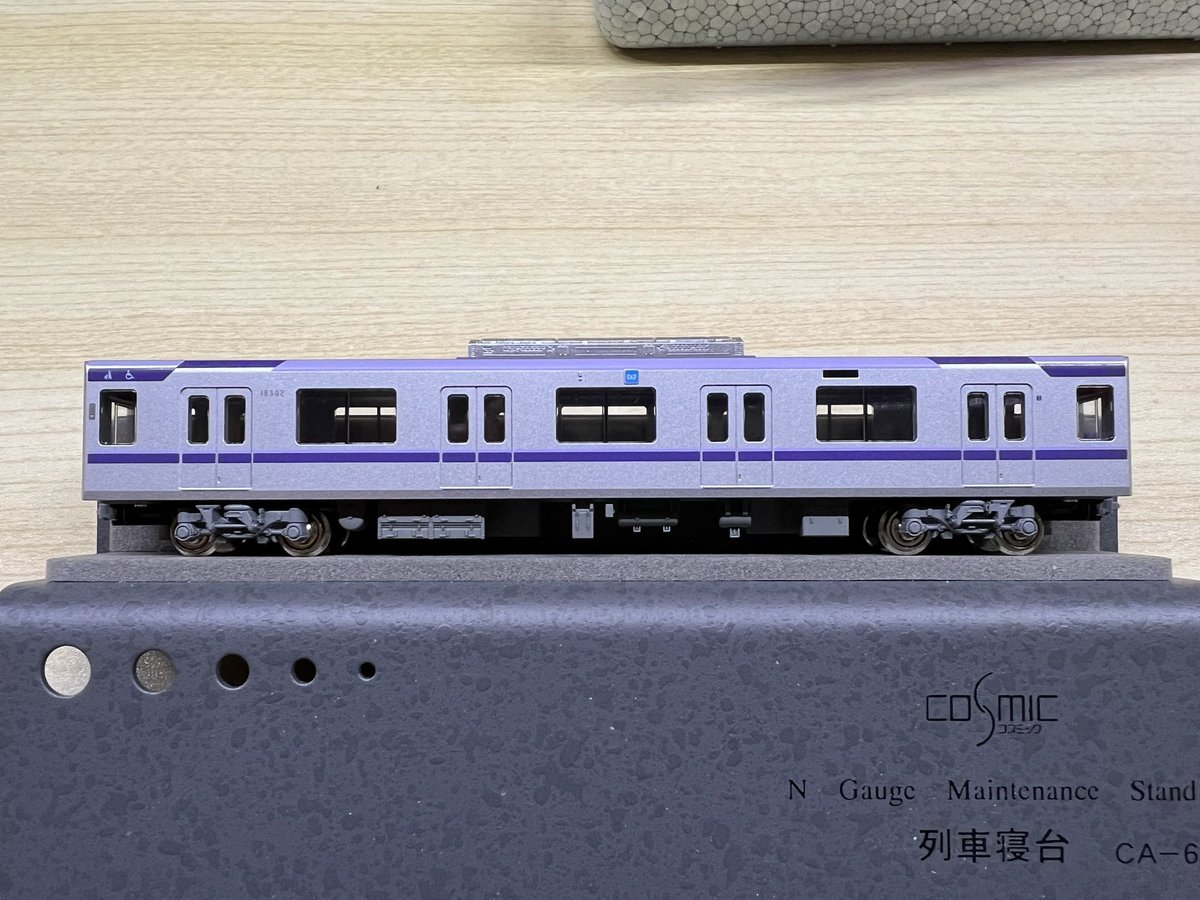 DEHA5022's tweet photo. 先日の3D鉄道模型まつりで購入した、さにきワークス（@snk_works ）さんのPQモニタリング台車を塗装〜取付。
これはかなり良いのではないでしょうか❗

#PQモニタリング台車
#さにきワークス
#18000系 https://t.co/AH2kD6LVu4