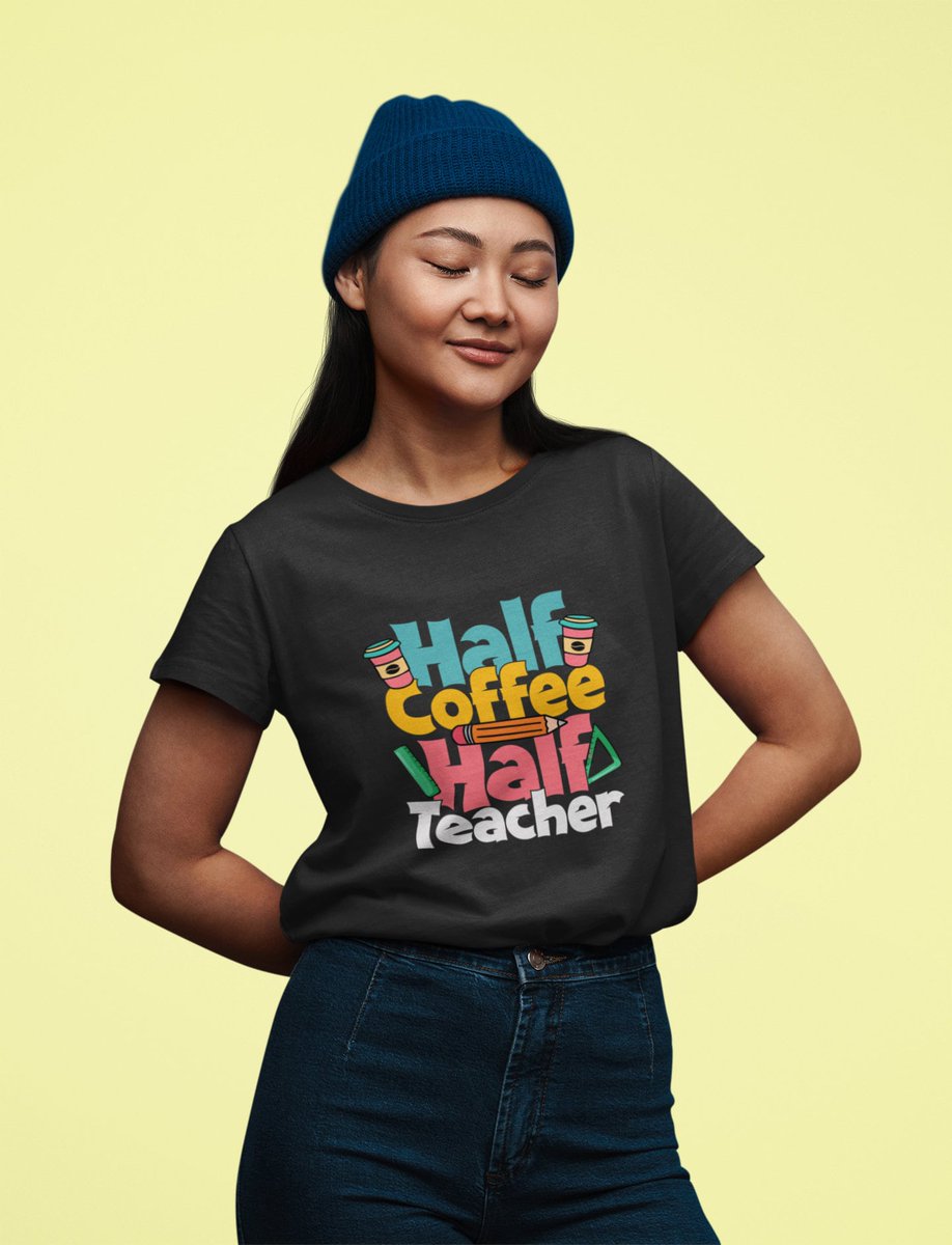 Get ready to teach and caffeinate in style with our 'Half Coffee Half Teacher' shirt! etsy.me/3lZO5Gy ☕️👩‍🏫 #HalfCoffeeHalfTeacher #CoffeeLover #TeacherLife #EducatorStyle #TeacherGift #backtoschool #teachershirt