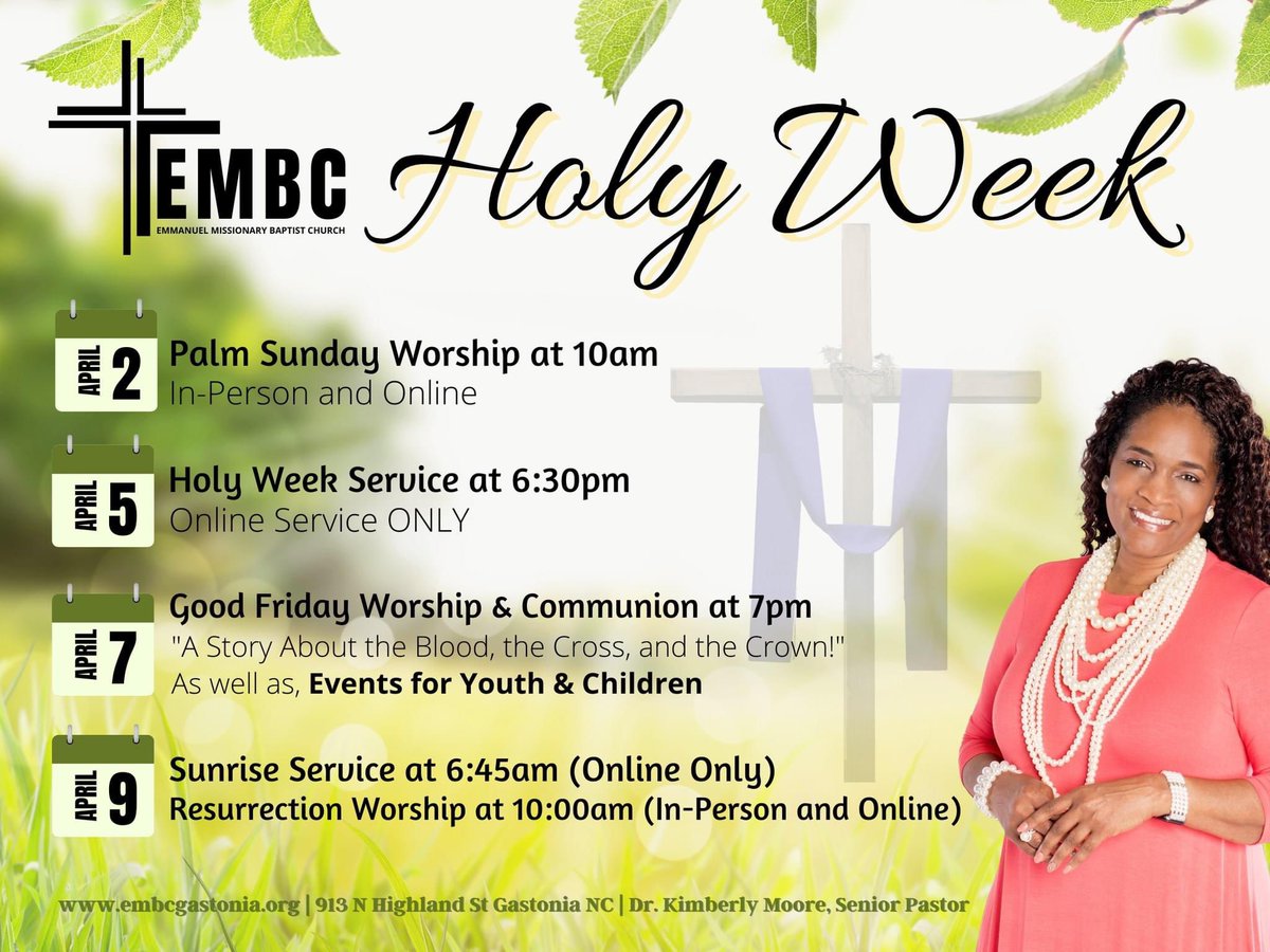 PastorKDMoore's tweet photo. Holy Week at EMBC… Join Us! https://t.co/q2WIh4Sca2