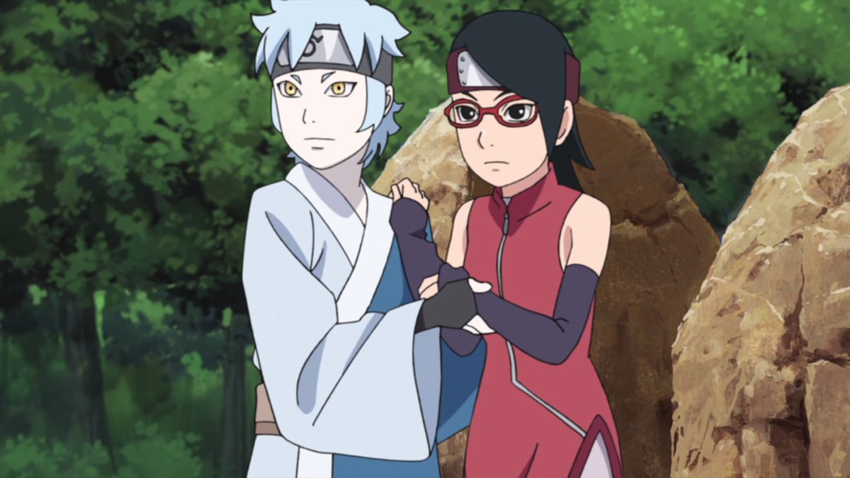 HourlyMitsusara's tweet photo. The movie OVA give us so much #Mitsusara crumbs 🥺 Look at Mitsuki holding Sarada’s hand and Sarada holding Mitsuki’s shoulder 😭💙❤️ https://t.co/M2qbpPl1pP