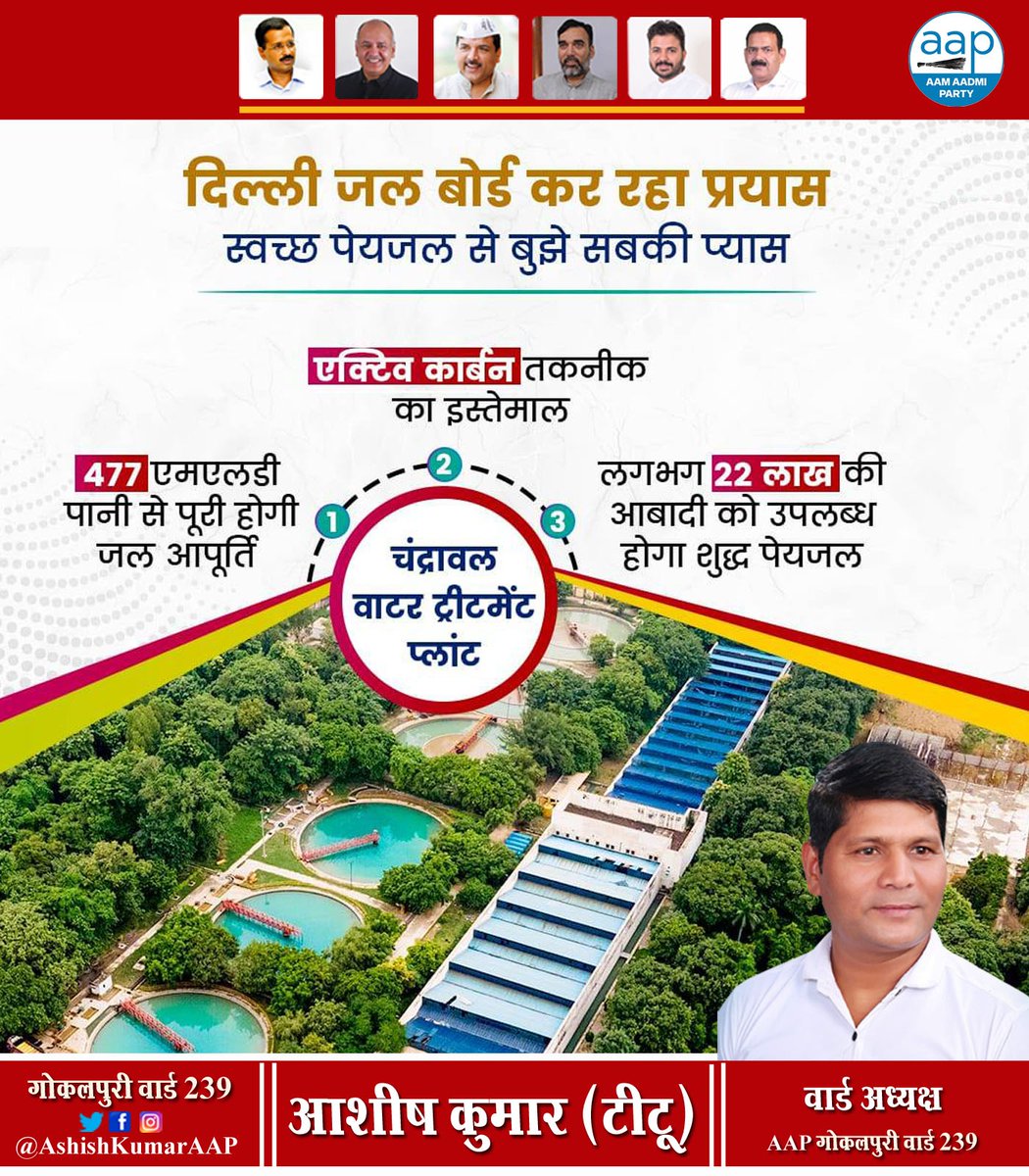 AshishKumarTITU's tweet image. अत्याधुनिक तकनीक से सुसज्जित चंद्रावल ट्रीटमेंट प्लांट में एक्टिव कार्बन तकनीक के इस्तेमाल से 477 एमएलडी पानी को उपचारित किया जा सकेगा, जिससे लगभग 22 लाख की आबादी को जलापूर्ति होगी।

@CMODelhi | @ArvindKejriwal |  @Saurabh_MLAgk  | @attorneybharti 

#DJB4U #DjbOnMissionMode