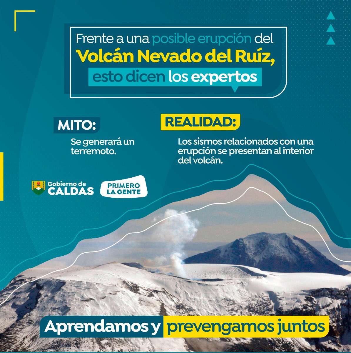 linamariarl's tweet photo. Mitos y realidades del cambio de alerta de amarilla a naranja del Volcán Nevado del Ruiz 👇🏻 
Mantener la calma y seguir información oficial 👍
@CCManizales https://t.co/LJ8EMBrYw7