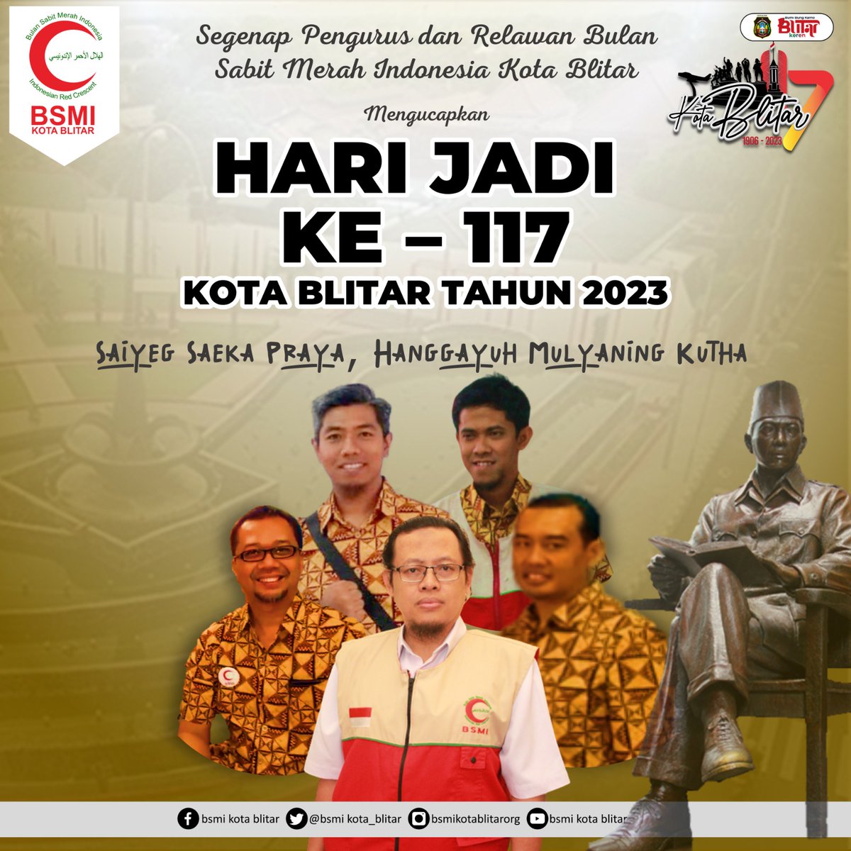 bsmi_kotablitar's tweet photo. Dirgahayu Kota Blitar ke 117! Semoga terus maju dan mencetak berbagai inovasi terbaru yang membanggakan
#hutblitar
#kotablitar
#blitarasyik https://t.co/X6vJT5HhaH
